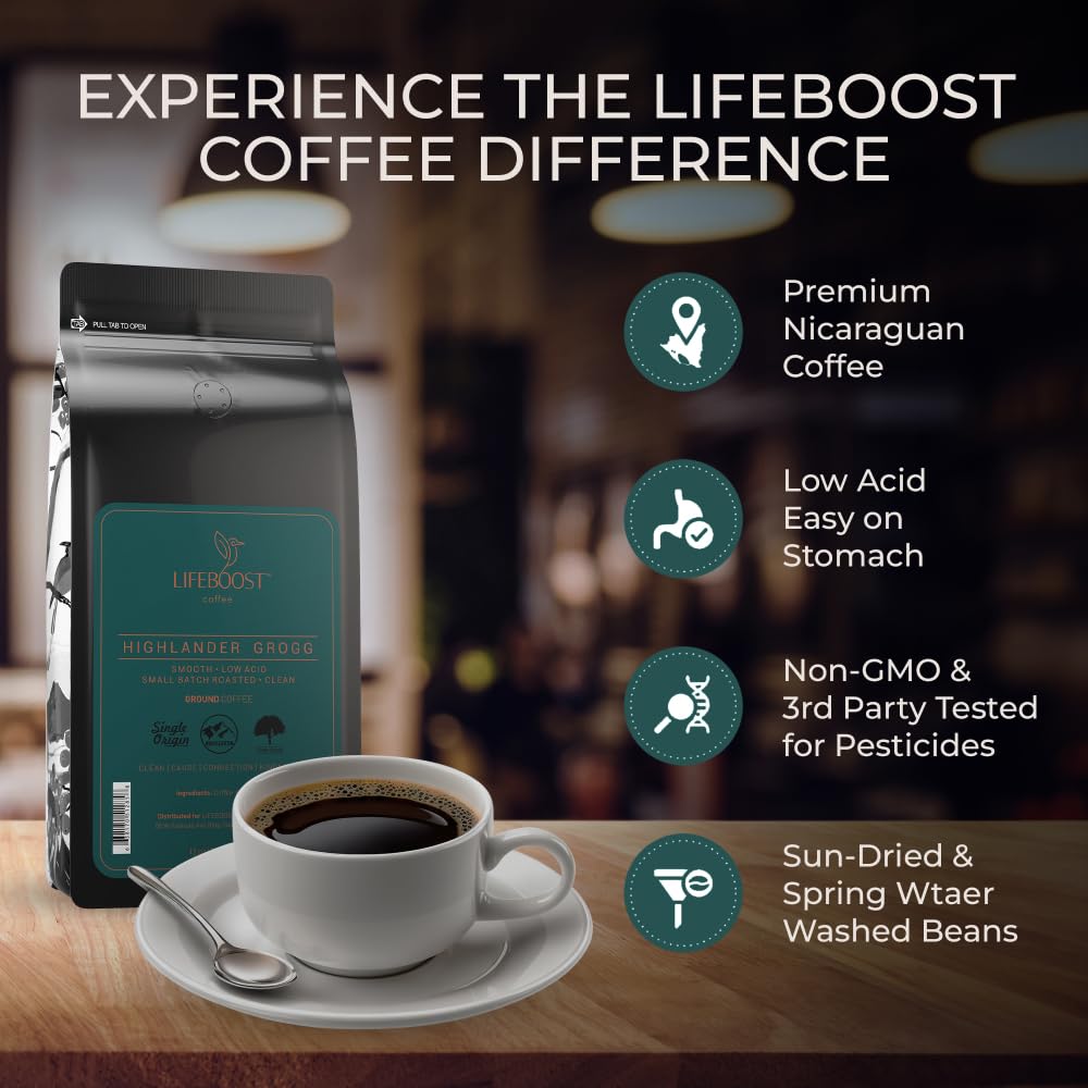 Lifeboost French Vanilla Ground Coffee - Non-GMO Low Acid Single Origin USDA Organic Coffee - Third Party Tested For Mycotoxins & Pesticides - 12 Ounces