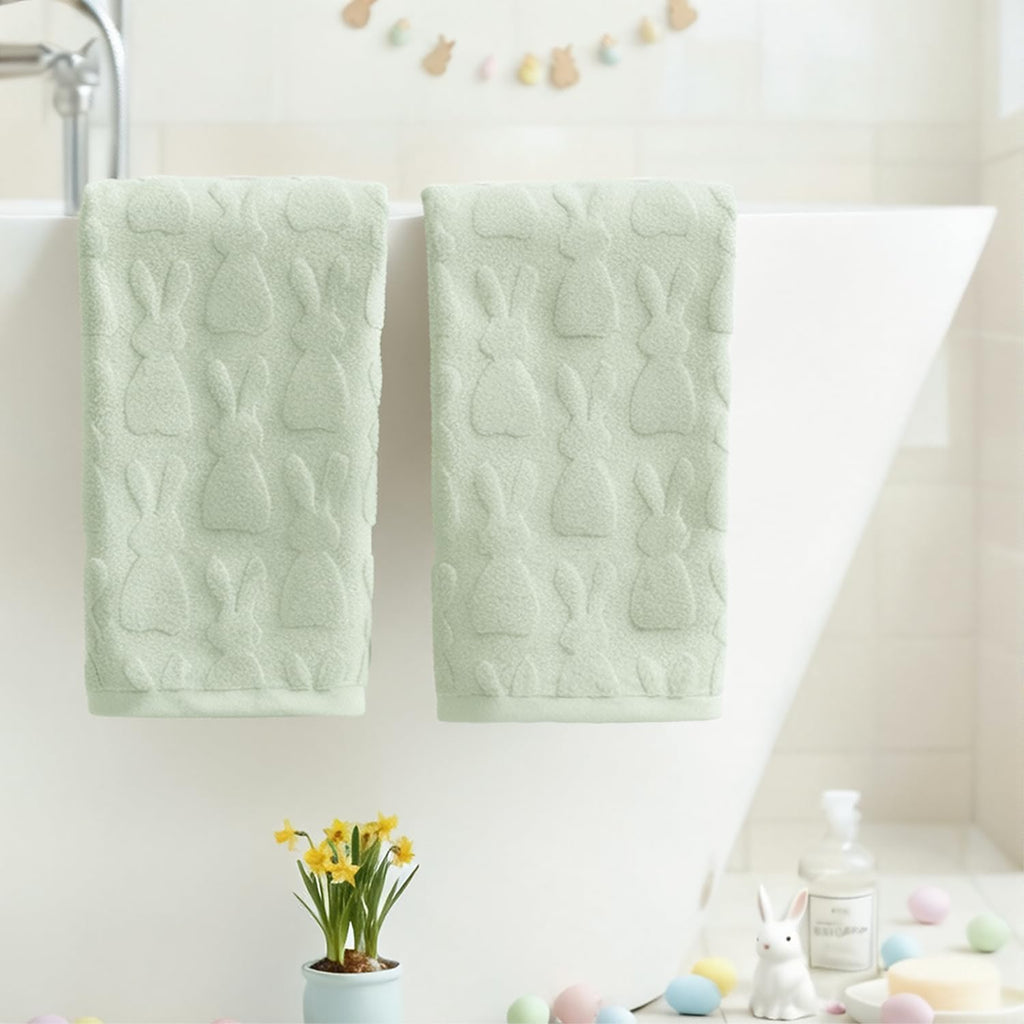 Artoid Mode 2 Pcs Beige 3D Rabbit Jacquard Easter Hand Towels for Bathroom, 100% Cotton Soft Absorbent Bathroom Decor Towels, 13.7 x 29.5 Inch