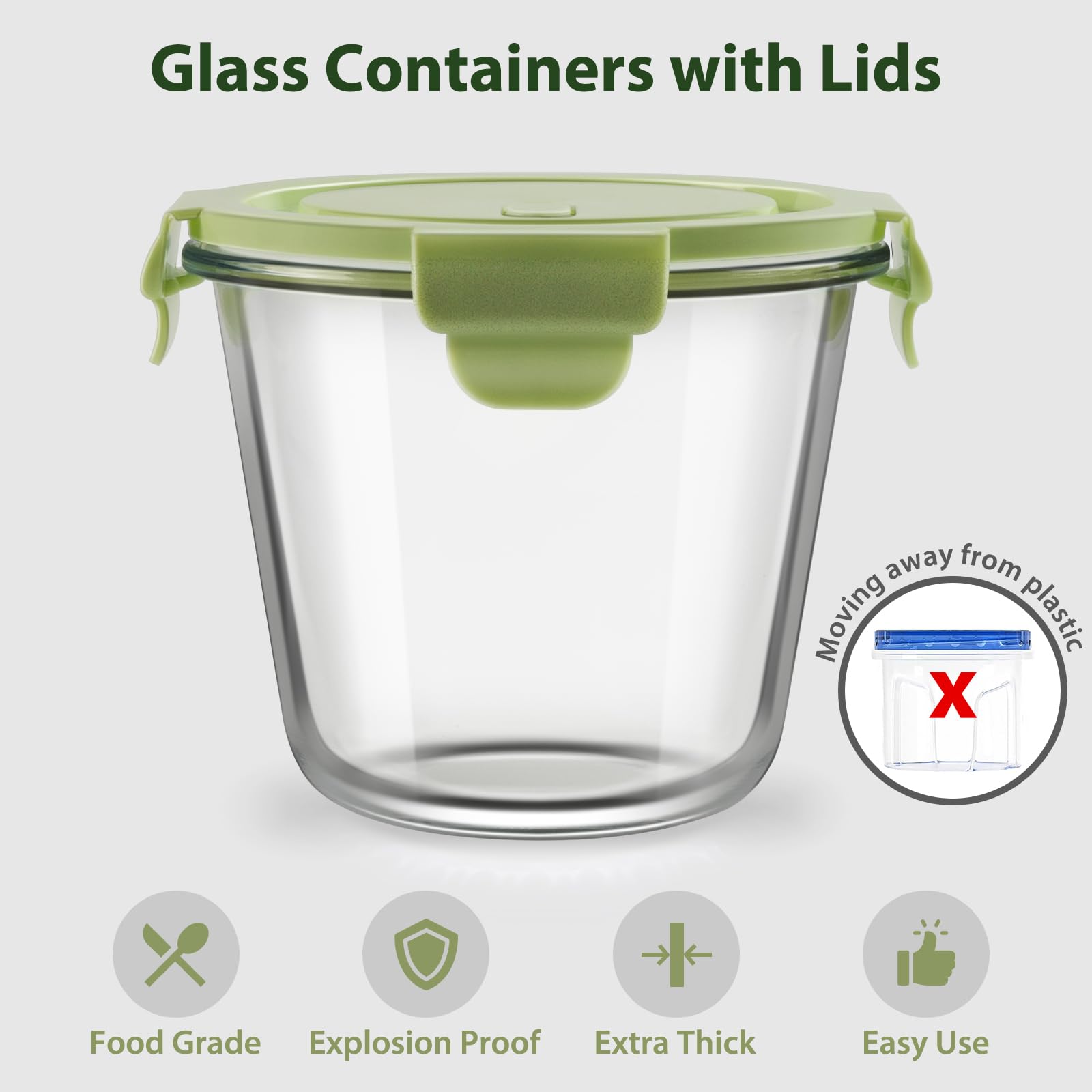 16oz Glass Meal Prep Containers, Airtight 2 Cup Glass Storage Containers with Lids, Heat-Resistant BPA-Free Borosilicate Glass Soup Container for Leftover, Microwave, Dishwasher&Freezer Safe (4 Packs)