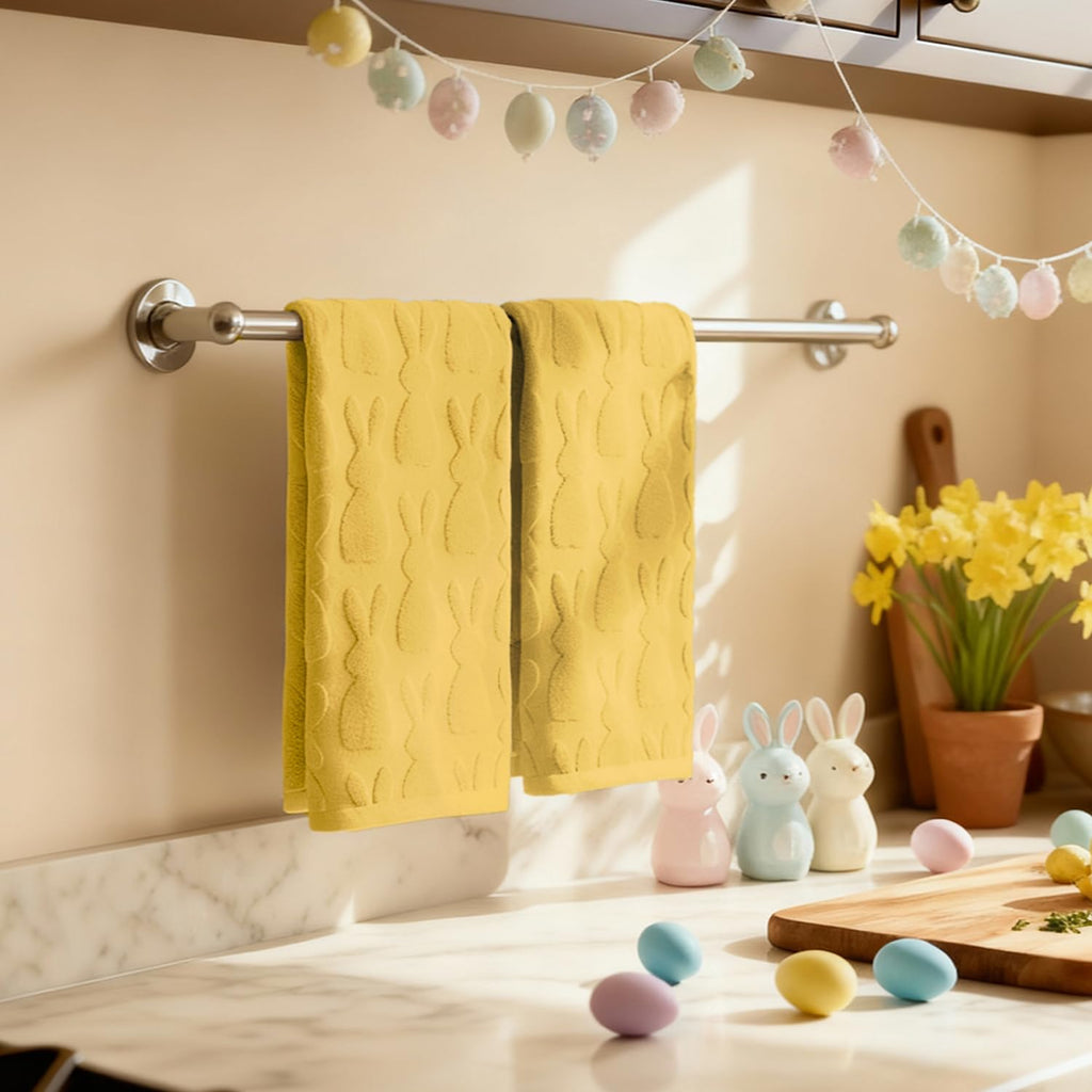 Artoid Mode 2 Pcs Beige 3D Rabbit Jacquard Easter Hand Towels for Bathroom, 100% Cotton Soft Absorbent Bathroom Decor Towels, 13.7 x 29.5 Inch