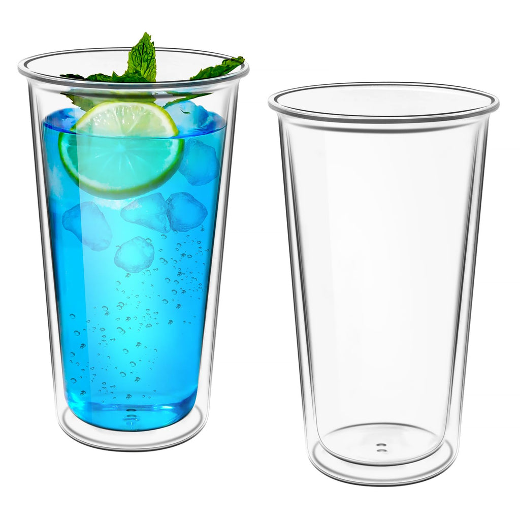Freshmage 16oz Double Walled Insulated Tumblers (4 Pack), Tumbler Cups Keep Drinks Cold & Hot, Crystal Clear Reusable Plastic Cups, BPA-Free Plastic Drinking Glasses, Dishwasher Safe