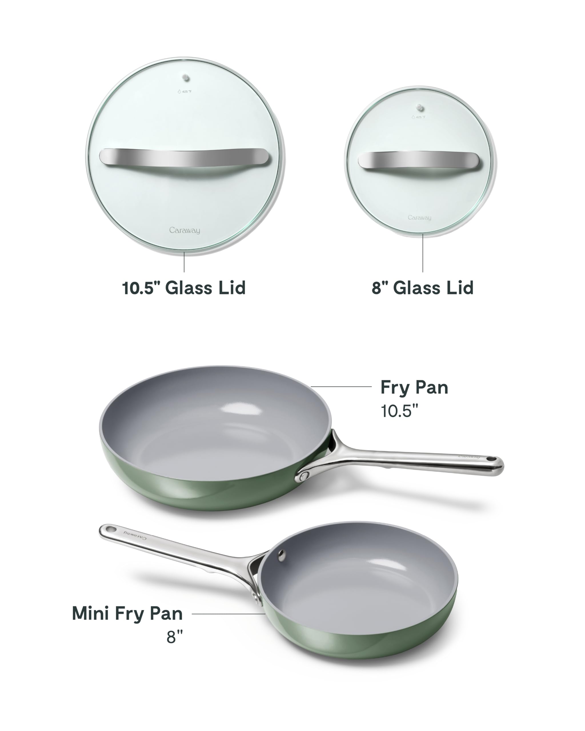 Caraway Nonstick Ceramic Frying Pan With Glass Lid (2.7 qt, 10.5") - Non Toxic, PTFE & PFOA Free - Oven Safe & Compatible with All Stovetops (Gas, Electric & Induction) - Cream