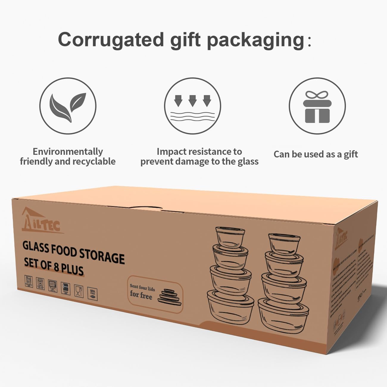 Glass Food Storage Containers with Lids, Glass Meal Prep Containers for Lunch, ８Pack Reusable Round Container Set with Simply Lid/BPA-free / 7-Cup, 4-Cup, 2-Cup & 1-Cup