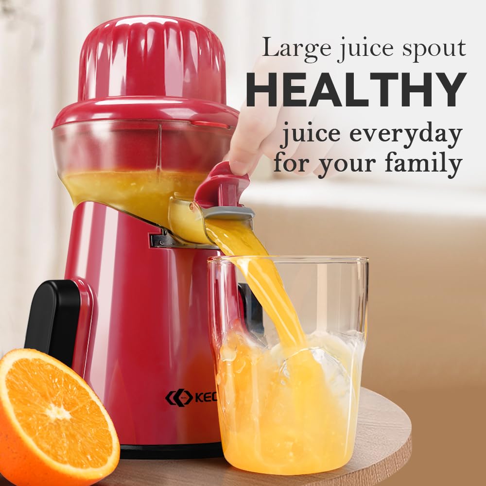 KEOUKE Manual Citrus Juicer Tower Red - Detachable with Juice Storage, Non-Slip Suction Base, Easy to Clean, Includes Cleaning Brush - for Oranges, Lemons, Limes, Grapefruits