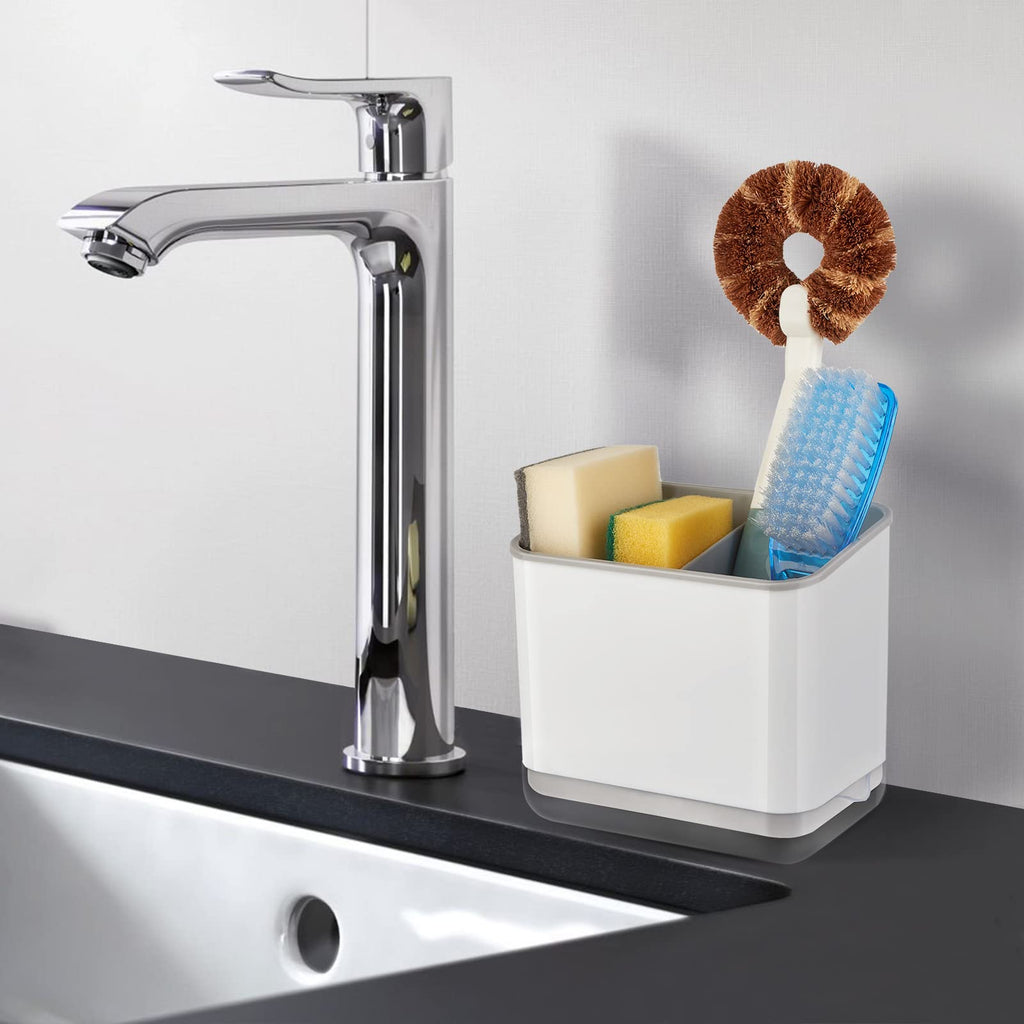 RedCall Kitchen Sink Caddy Organizer Counter,Dish Sponge Holder and Brush Holder with Drip Tray,Plastic Sinkware Caddy,Bathroom Toothbrush Holder (1 Sink Caddy)
