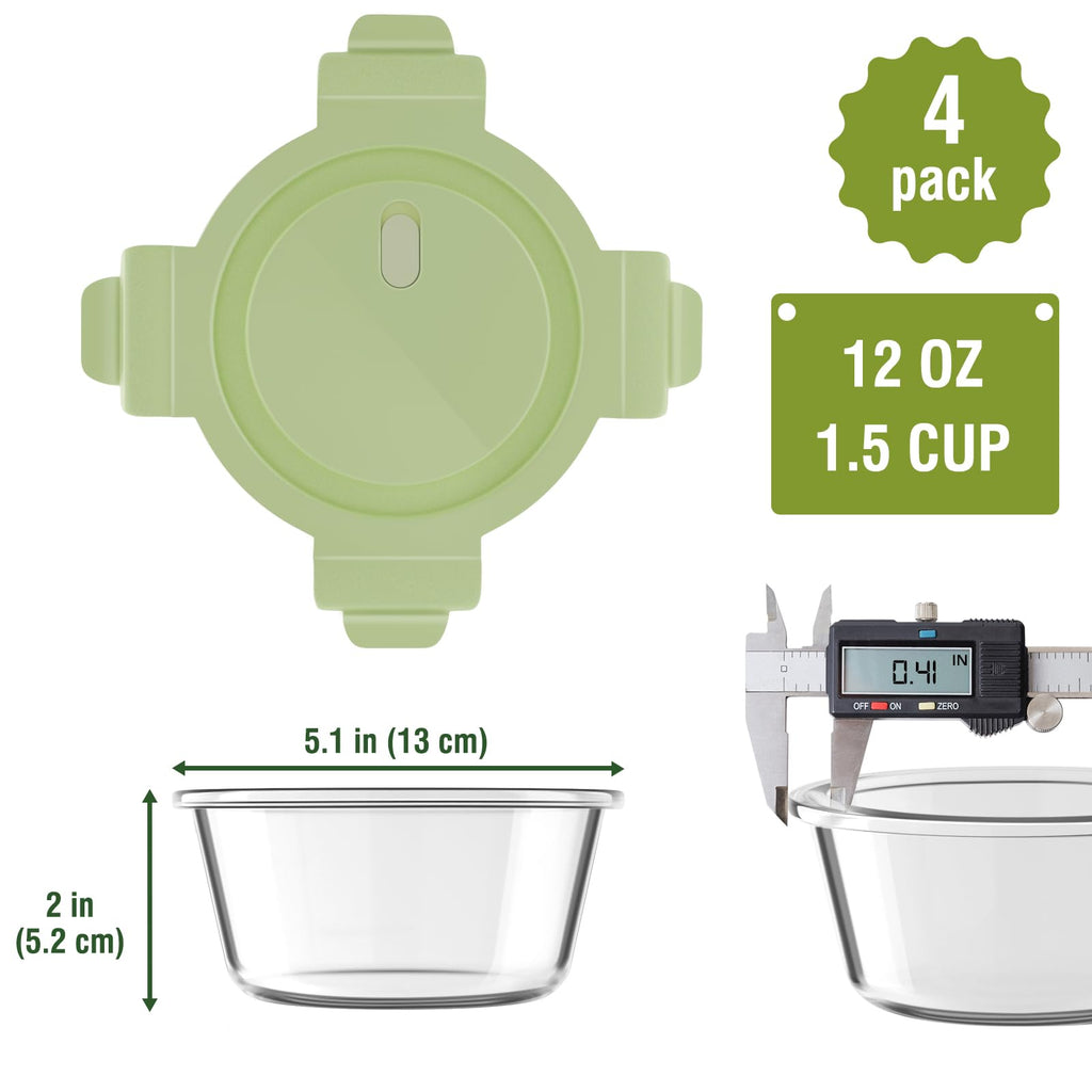 16oz Glass Meal Prep Containers, Airtight 2 Cup Glass Storage Containers with Lids, Heat-Resistant BPA-Free Borosilicate Glass Soup Container for Leftover, Microwave, Dishwasher&Freezer Safe (4 Packs)