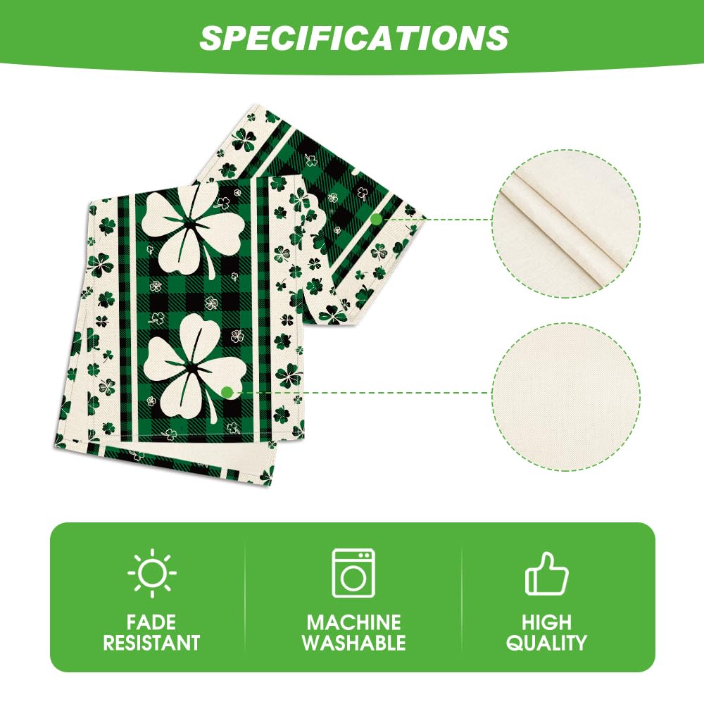 Artoid Mode Green Clover Buffalo Plaid Shamrocks St.Patrick's Day Table Runner, Seasonal Kitchen Dining Table Decoration for Indoor Home Party 13x72 Inch