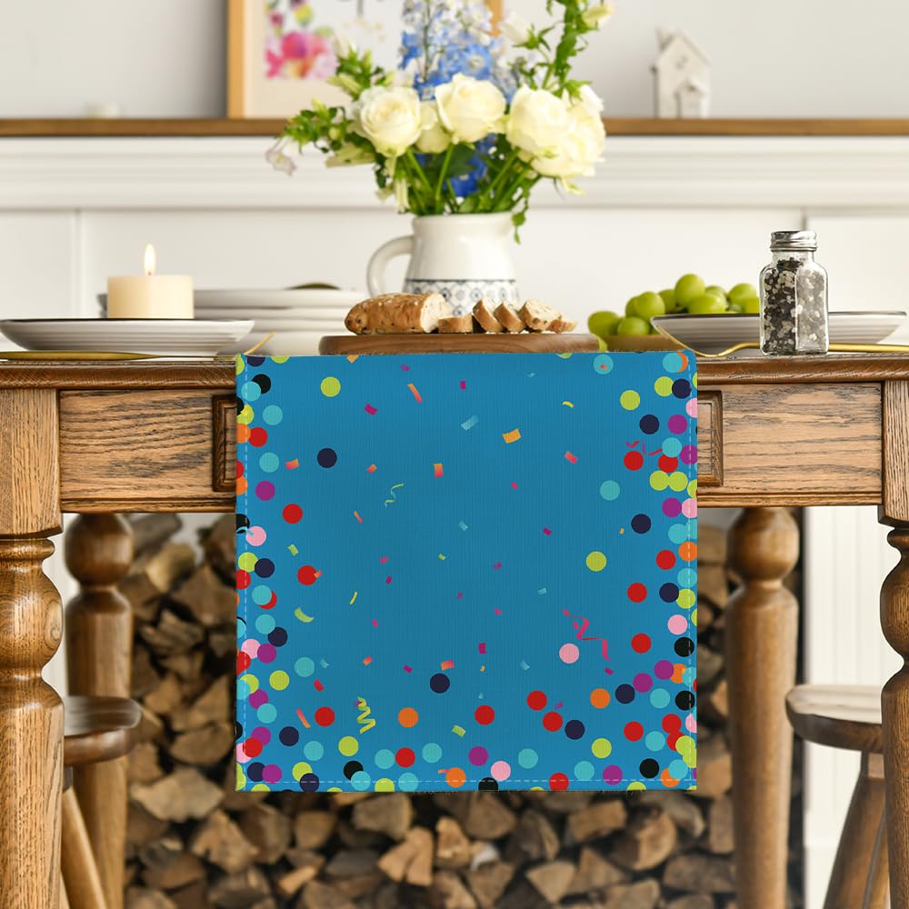 Artoid Mode Polka Dot Beige Happy Birthday Table Runner, Seasonal Kitchen Dining Table Decoration for Home Party Decor 13x72 Inch
