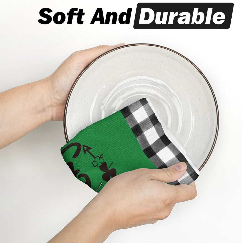 Artoid Mode Buffalo Plaid Shamrocks Lucky Truck St. Patrick's Day Kitchen Towels Dish Towels, 18x26 Inch Seasonal Spring Decoration Hand Towels Set of 4