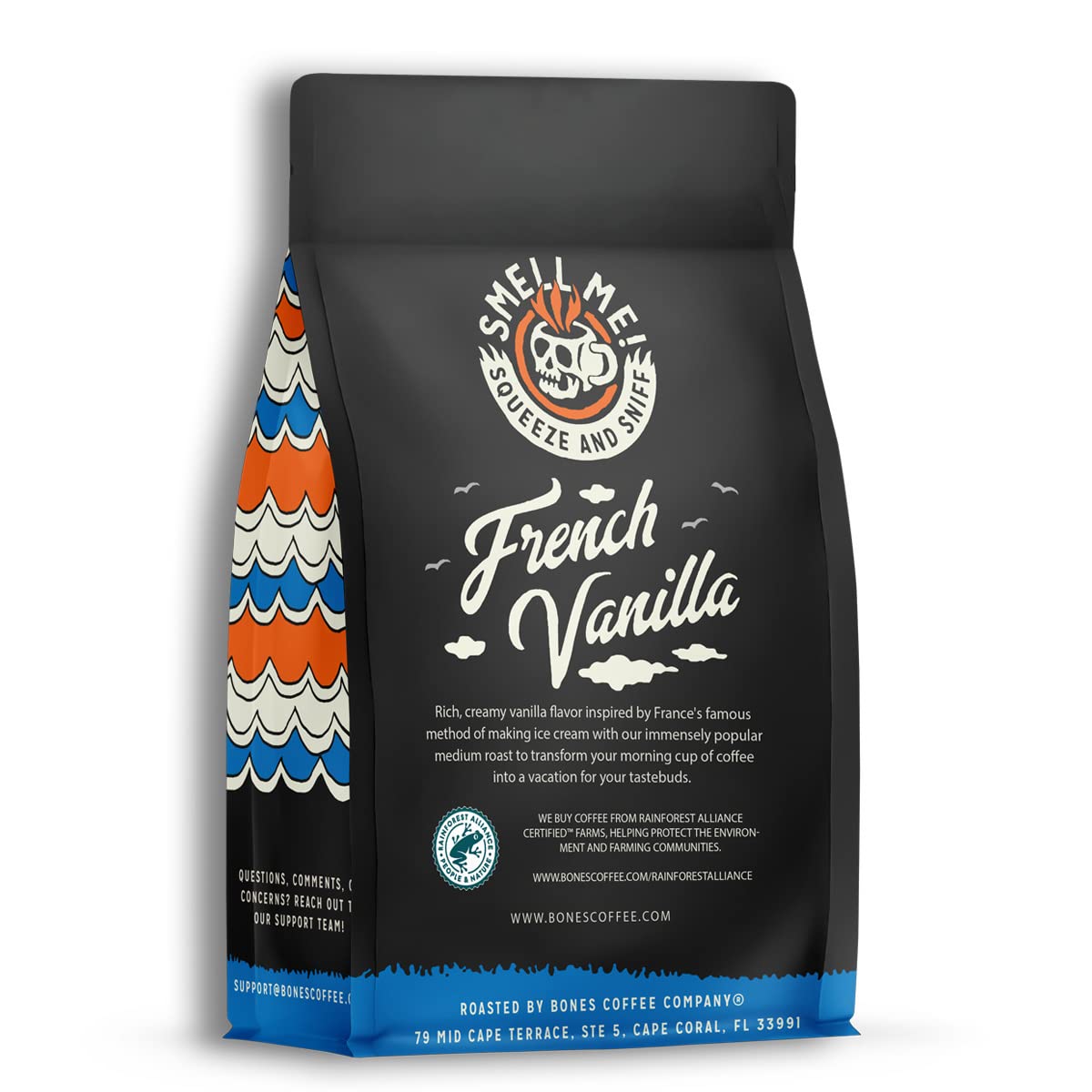 Bones Coffee Company Highland Grog, Butterscotch Caramel Flavored Coffee, Medium Roast Low Acid Arabica Beans Compatible with Auto drip and French Press Coffee Maker, 12 Oz Ground