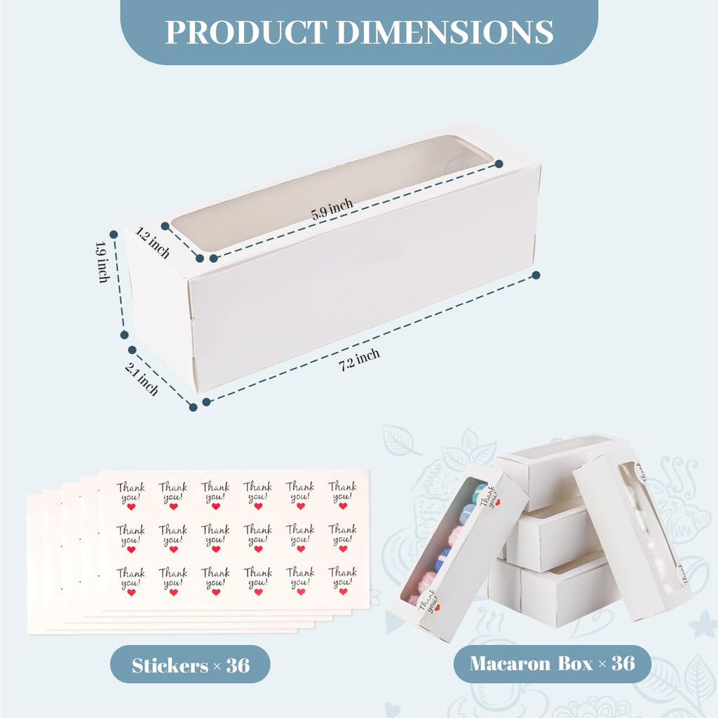 Valentine Gift 36 Pack Macaron Boxes for 5-7 Macarons Container Packaging Strawberry Candies Sweets Boxes with Sticker for Gift Giving (White)