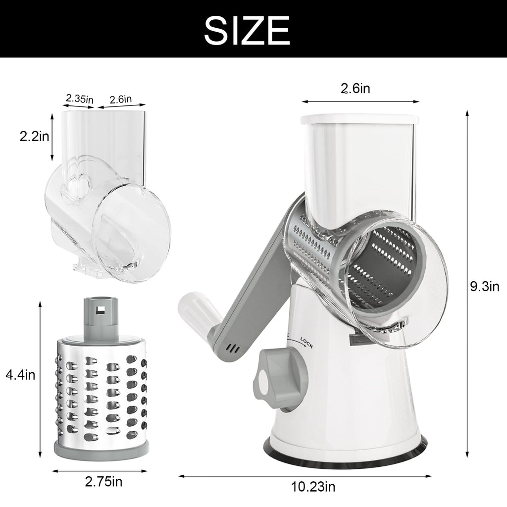 Cambom 5 in 1 Rotary Cheese Grater Hand Crank Cheese Shredder for Fresh Cheese, Vegetable, Nuts,Non-slip Suction Base, Black