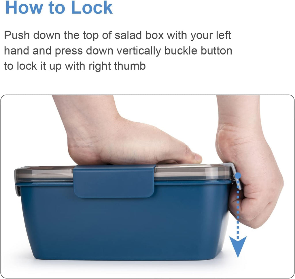 Freshmage Large Salad Container for Lunch, 2 Packs 68oz Salad Bowls with 5 Compartments, Salad Dressings Container for Salad Toppings, Snacks, Men, Women (Pink+Blue)