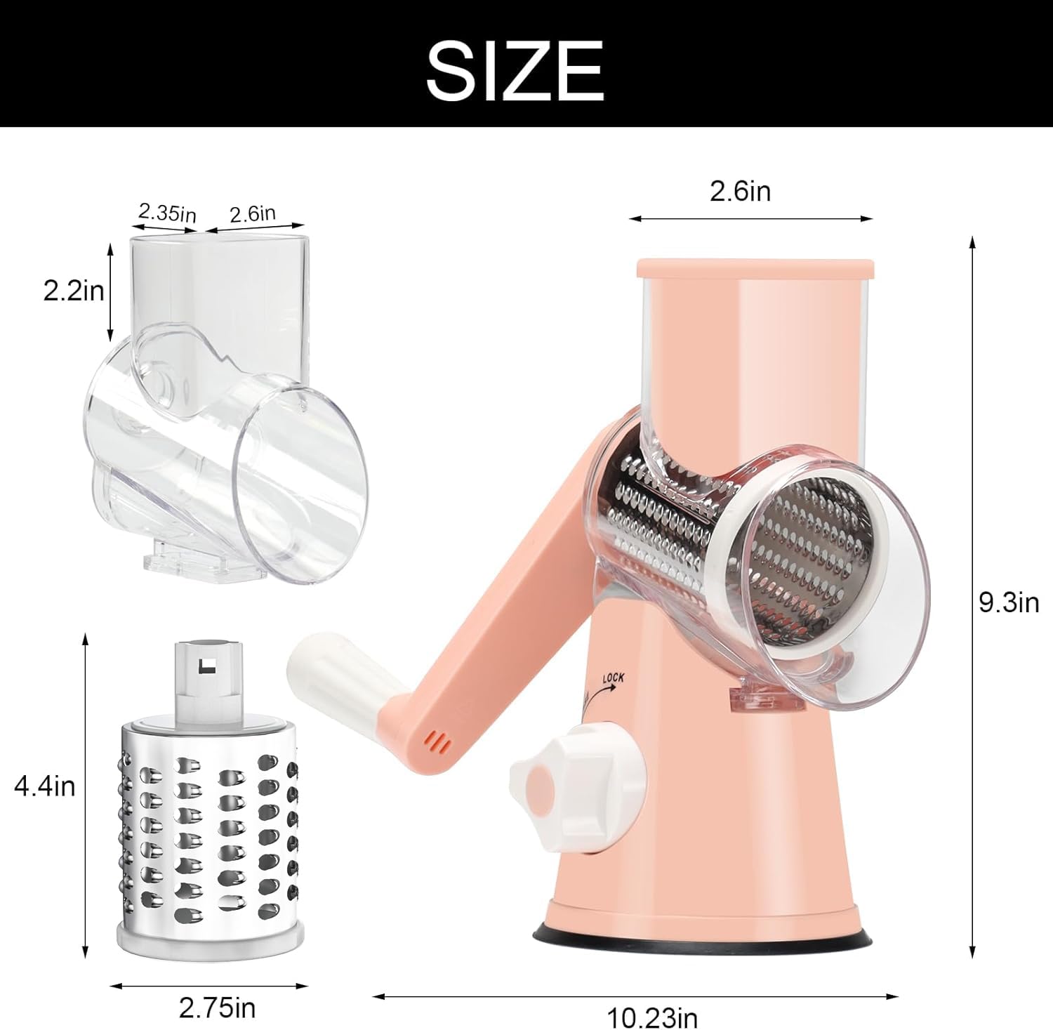 Cambom 5 in 1 Rotary Cheese Grater Hand Crank Cheese Shredder for Fresh Cheese, Vegetable, Nuts,Non-slip Suction Base, Black