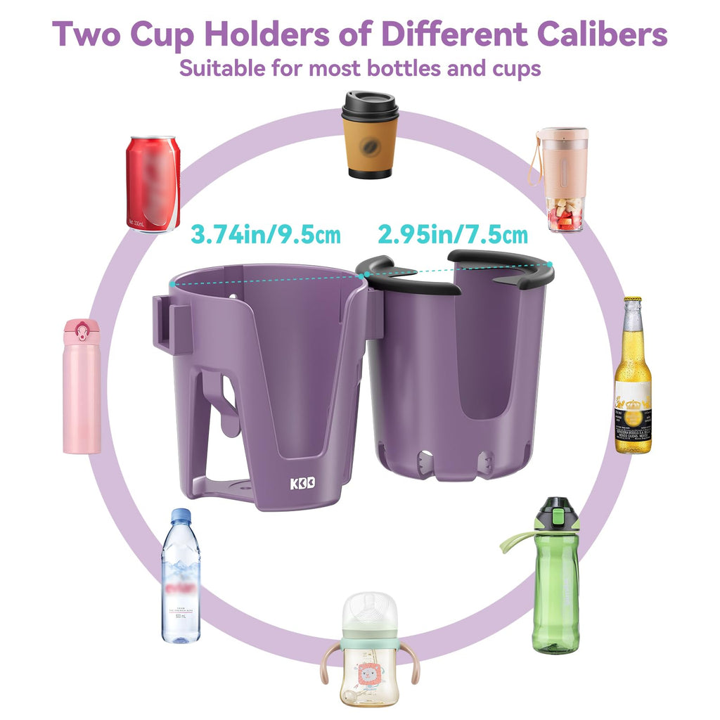 KDD Stroller Cup Holder with Phone Holder, 3-in-1 Removable Bottle Holder, 360 Degrees Rotation Drink Holder for Wheelchair, Stroller, Bike, Walker, Scooter, Bicycle, Uppababy, Bugaboo, Britax