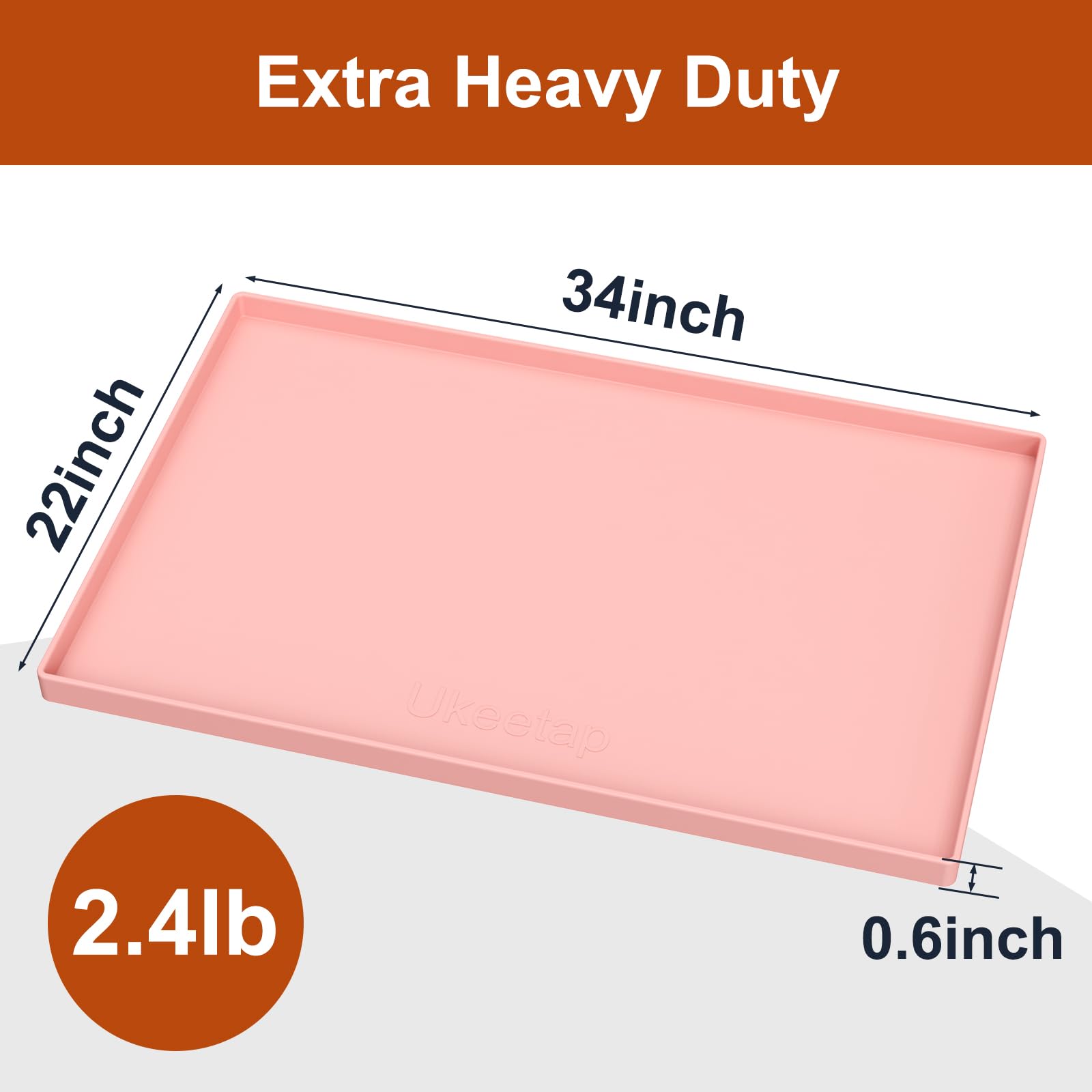 Extra Thick Silicone Mat Waterproof with Raised Edge 34" x 22", Under Sink Mat for Kitchen & Bathroom, Kitchen Cabinet Liner, Multi-Purpose for Storage & Protection, Gray