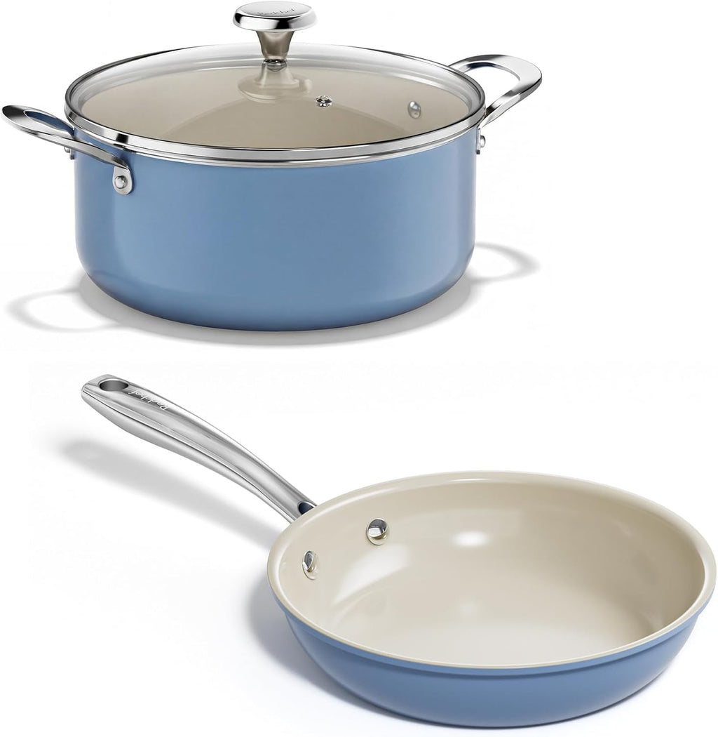 Redchef 5 QT Ceramic Stock Pot with Lid, 8 inch Cooking Pan Non Toxic with Stay Cool Handle for Induction, Dishwasher/Oven Safe, PFAS PFOA & PTFE Free (Blue)