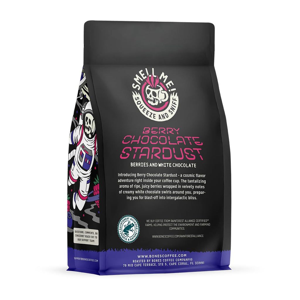 Bones Coffee Company Cinnamon Roll Flavored Coffee, Medium Roast Low Acid Arabica Beans Compatible with Auto drip and French Press Coffee Maker, 12 Oz Whole Bean