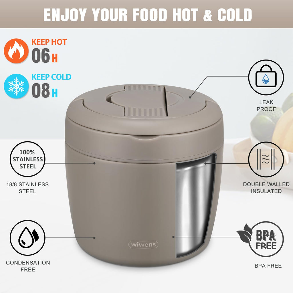 Thermo Food Jar for Hot Food Adults 32OZ Soup Thermo Lunch Containers Wide Mouth Vacuum Insulated Stainless Steel Leakproof Bento Box with Spoon (Black)