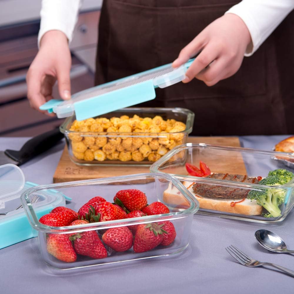 8 pack Glass Food Storage Containers with Simply Lid & 3 pack Glass Food Storage Containers with Locking Lids - Bento Box Glass Lunch Containers