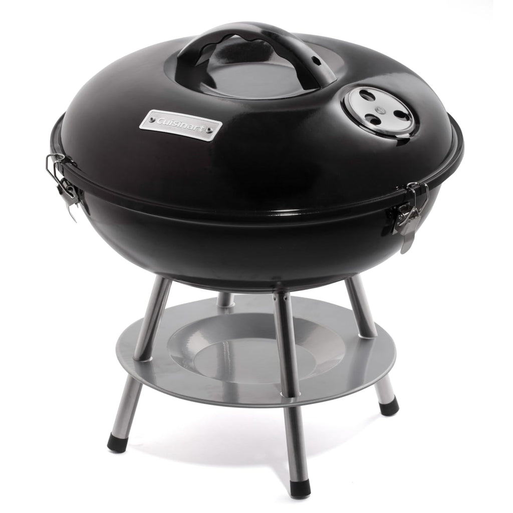 Cuisinart 14" Portable Charcoal Grill, Tabletop Outdoor Small Grill with Locking Lid and Dual Vents, Chrome Plated Travel Size BBQ Perfect for Camping, Tailgates, Cookouts, Red
