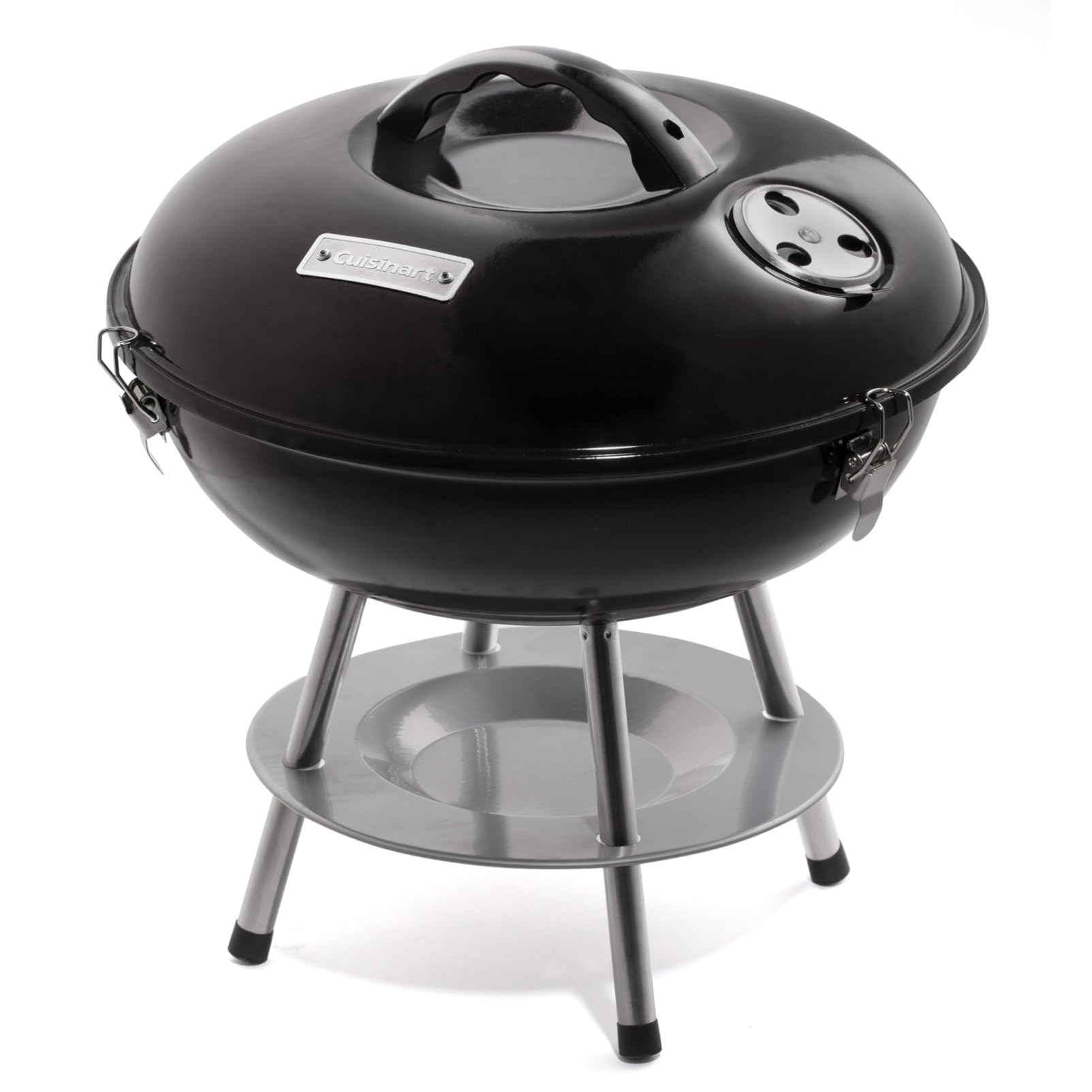 Cuisinart 14" Portable Charcoal Grill, Tabletop Outdoor Small Grill with Locking Lid and Dual Vents, Chrome Plated Travel Size BBQ Perfect for Camping, Tailgates, Cookouts, Red
