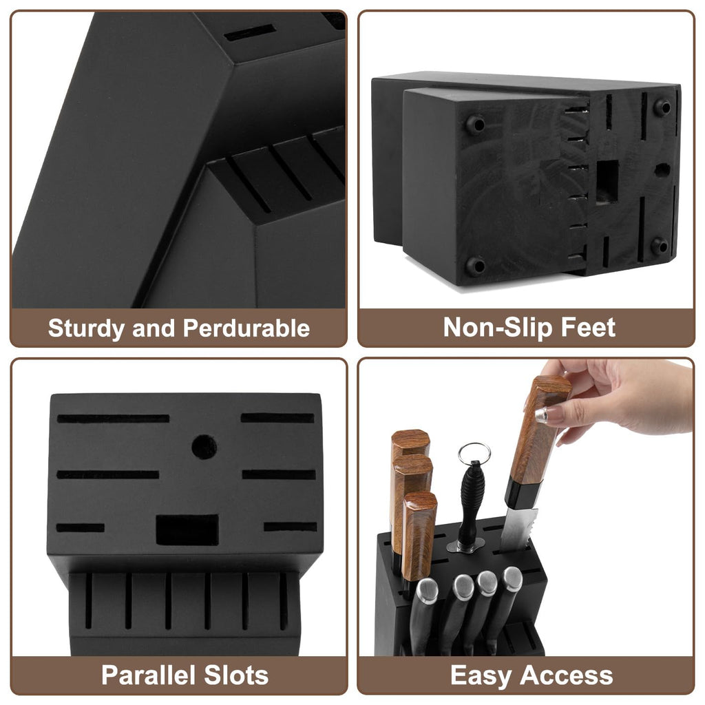 RedCall Universal Knife Block Holder,Large Wood Bamboo Knife Block without Knives,14 Slot Universal Knife Holder Countertop,Butcher Block Knife Storage Organizer for Kitchen (Brown)