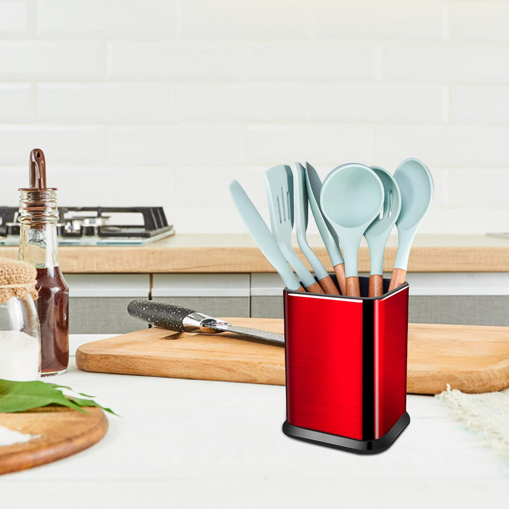 RedCall Stainless Steel Kitchen Utensil Holder for Countertop, Spoon Spatula Organizer,Modern Rectangular Large Cooking Utensil Caddy Counter,Utensil Crock Silver