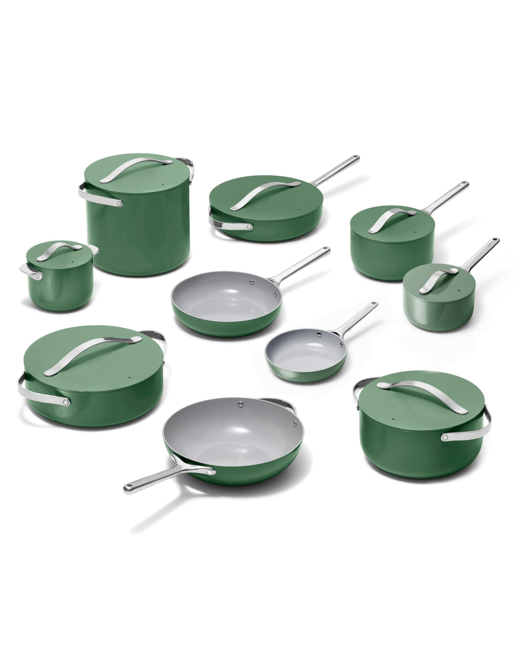 Caraway Non-stick Ceramic Cookware Set (12 Piece) Pots, Pans, Lids and Kitchen Storage - PFAS & PFOA Free - Oven Safe Pan Set & Compatible with All Stovetops - Cream