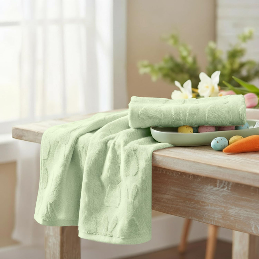 Artoid Mode 2 Pcs Beige 3D Rabbit Jacquard Easter Hand Towels for Bathroom, 100% Cotton Soft Absorbent Bathroom Decor Towels, 13.7 x 29.5 Inch