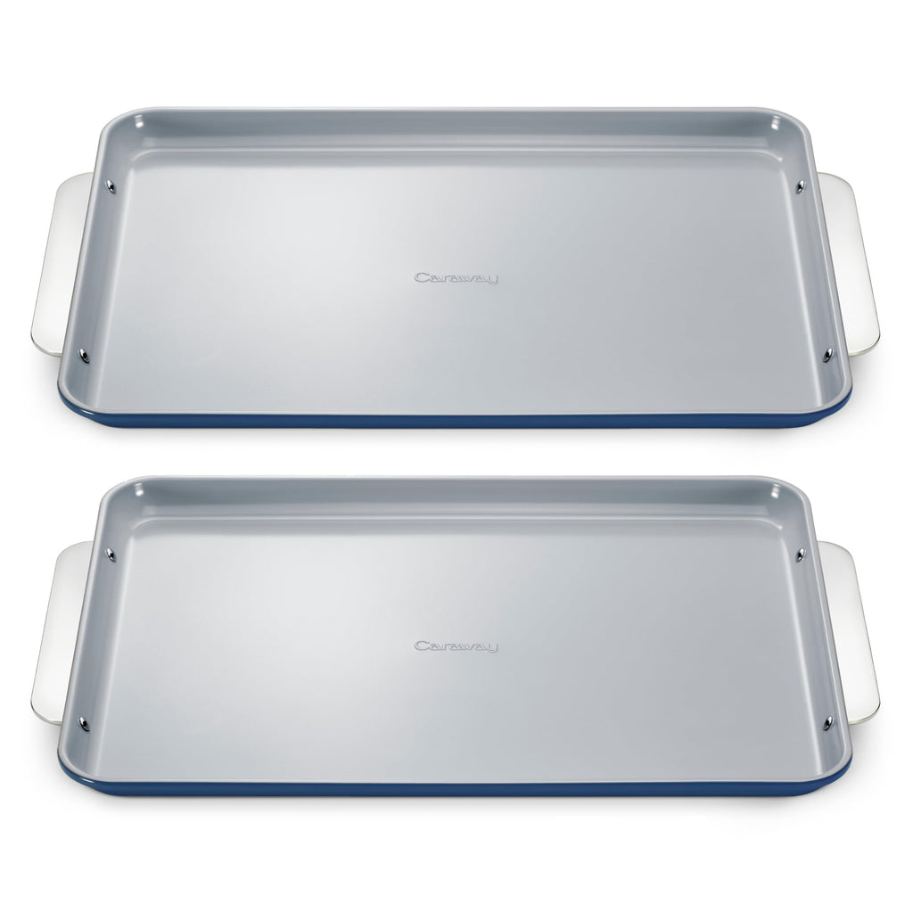 Caraway Non-Stick Ceramic Medium Baking Sheet Duo - Naturally Slick Ceramic Coating - Non-Toxic, PTFE & PFOA Free - Perfect for Baking, Roasting, and More - Medium (15" x 10") - Cream