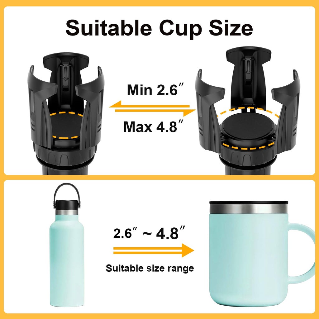 Cup Holder Expander (Adjustable Holder & Base, Auto-Fit Hold, One Button Open), Car Cup Holder Expander for Yeti, Hydro Flask, Nalgene, Owala, Bottles in 2.6"- 4.8" (Light Black, 1 Pack)