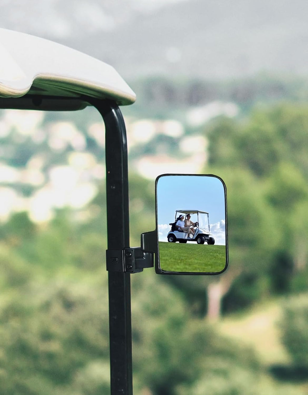 KEMIMOTO No Drilling Golf Cart Side Mirrors, Universal Rear View Mirror for 0.75"-1.25" Square Rail, Folding Design Compatible with EZGO, Club Car, Drive2, ICON, Black