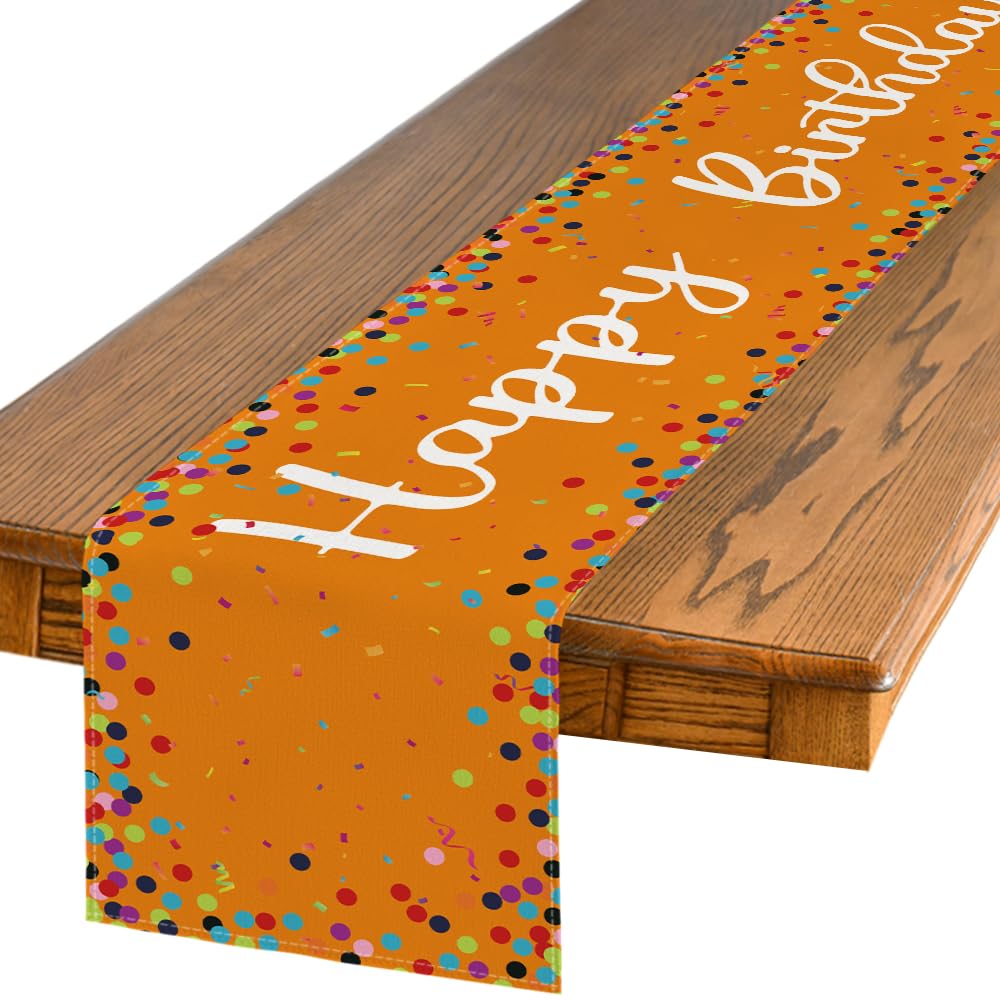 Artoid Mode Polka Dot Beige Happy Birthday Table Runner, Seasonal Kitchen Dining Table Decoration for Home Party Decor 13x72 Inch