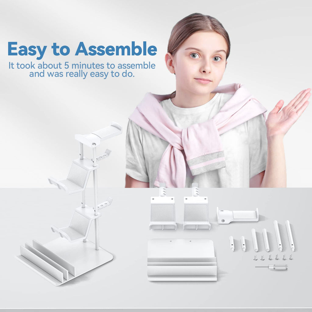 KDD Headphone Stand, Controller Holder & Headset Holder for Desk, Earphone Stand with Aluminum Supporting Bar, Universal Storage Organizer Headphones/Controller/Switch/Mobile Phone