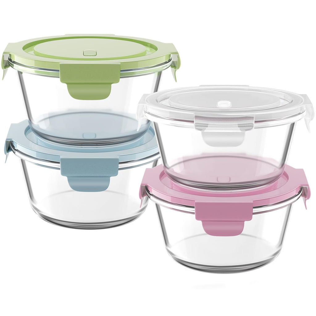 16oz Glass Meal Prep Containers, Airtight 2 Cup Glass Storage Containers with Lids, Heat-Resistant BPA-Free Borosilicate Glass Soup Container for Leftover, Microwave, Dishwasher&Freezer Safe (4 Packs)