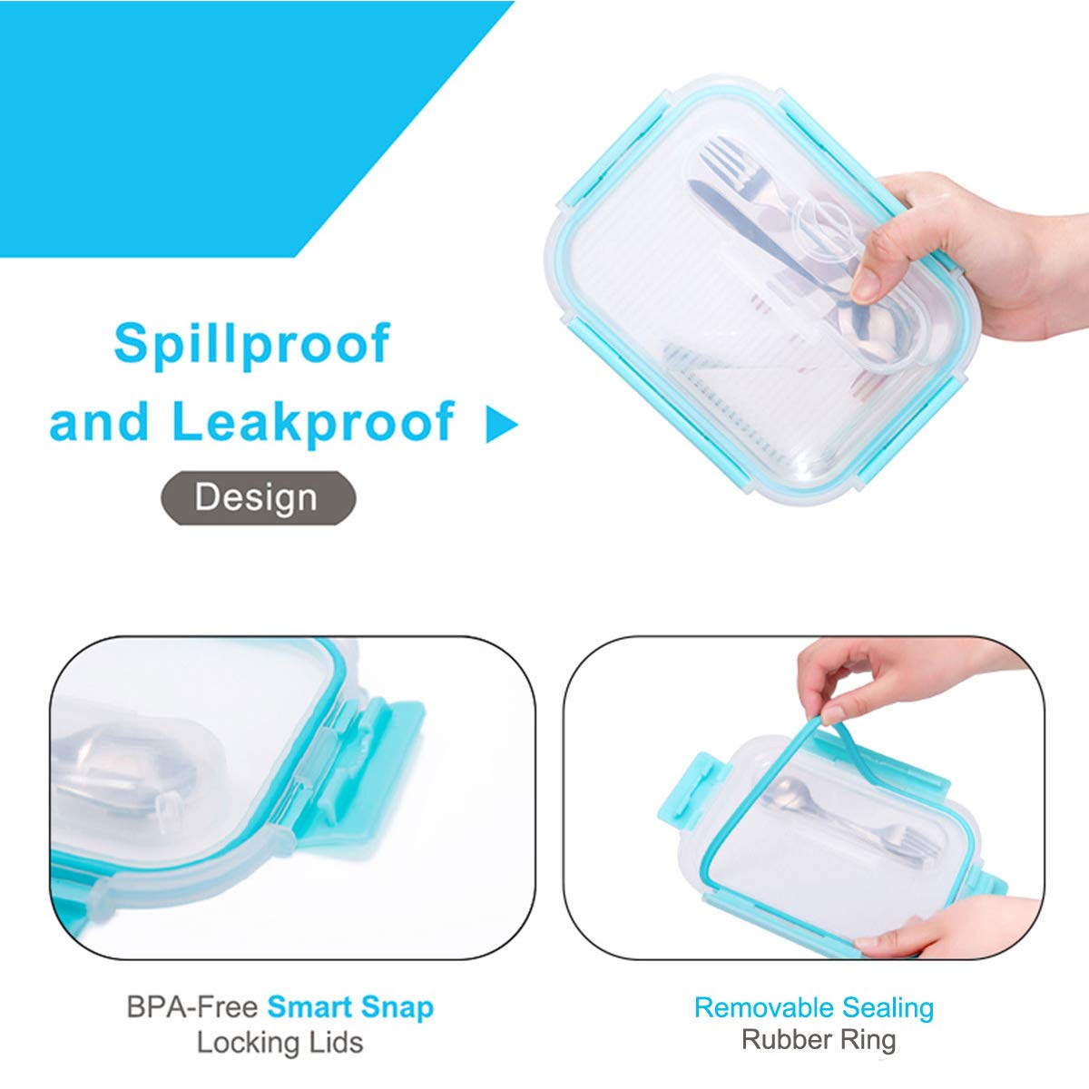 Large Glass Food Storage With Locking Lids - Bento Box Lunch and Meal Prep Containers [3-Pack, 36 OZ]