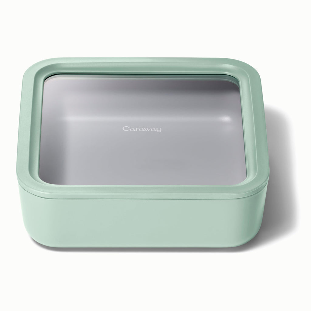 Caraway Glass Food Storage - 6.6 Cup Glass Container - Ceramic Coated Food Container - Non Stick Lunch Box Container with Lids - Dishwasher, Oven, & Microwave Safe - Cream