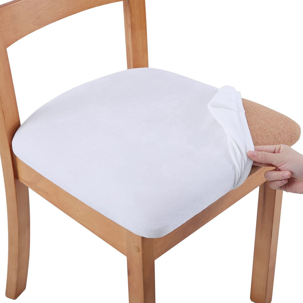 Smiry Velvet Seat Covers for Dining Room Chair Set of 4, Stretch Fit Removable Washable Chair Seat Cushion Protector Slipcovers with Ties, Black