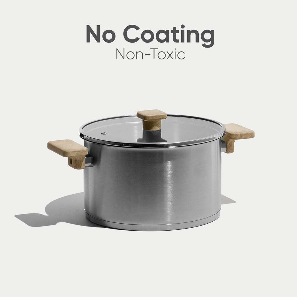 CAROTE 8 Qt Tri-Ply Stainless Steel Stockpot, Non-Toxic Stock Pot with Lid, Soup Pot for Pasta, Even Heating, Oven Safe, Induction, Ceramic and Gas Cooktops Compatible, Sliver