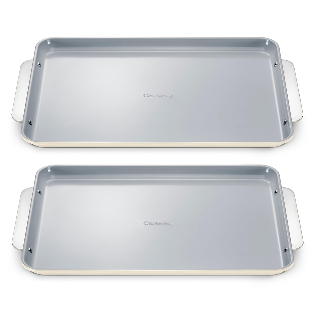 Caraway Non-Stick Ceramic Medium Baking Sheet Duo - Naturally Slick Ceramic Coating - Non-Toxic, PTFE & PFOA Free - Perfect for Baking, Roasting, and More - Medium (15" x 10") - Cream