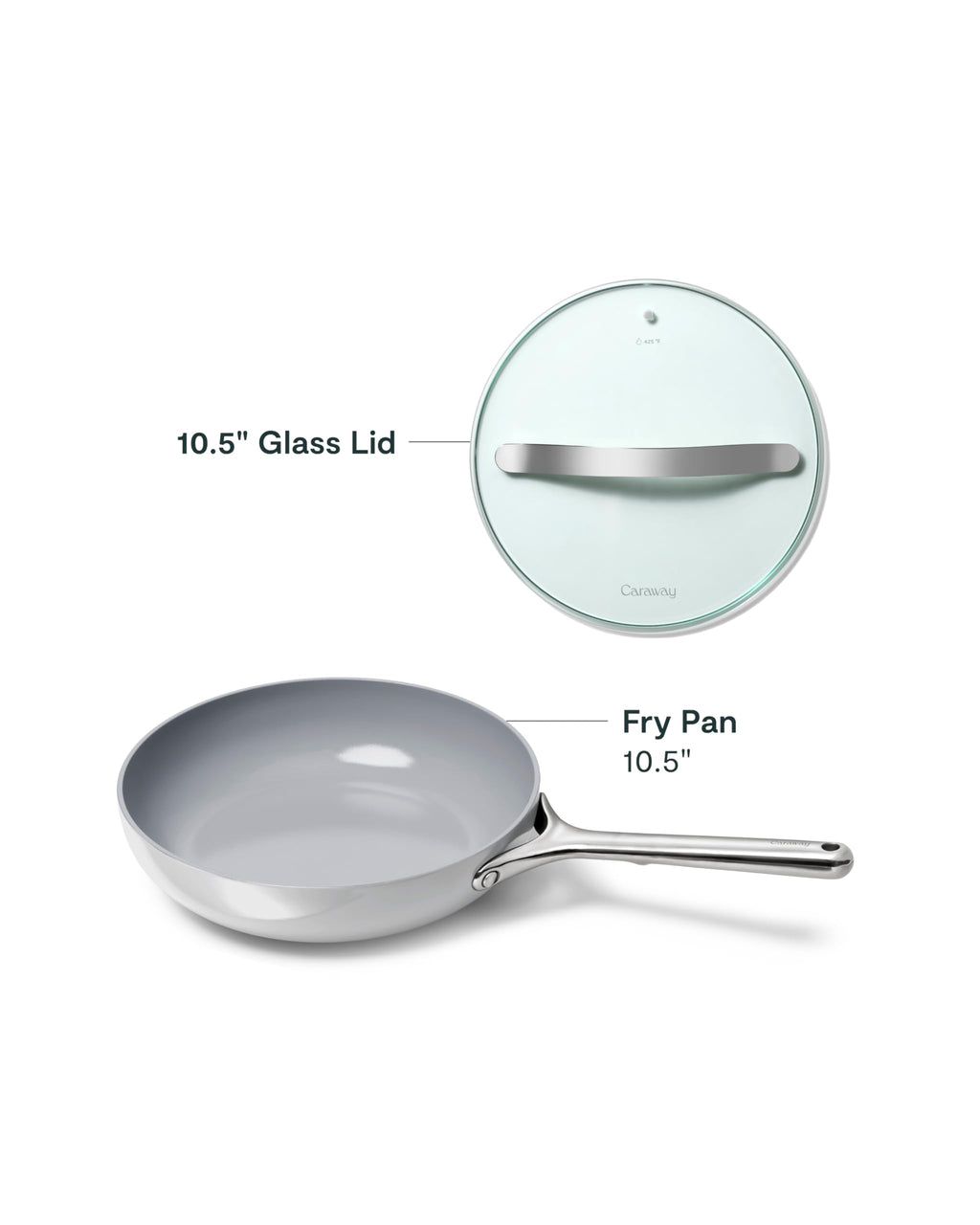 Caraway Nonstick Ceramic Frying Pan With Glass Lid (2.7 qt, 10.5") - Non Toxic, PTFE & PFOA Free - Oven Safe & Compatible with All Stovetops (Gas, Electric & Induction) - Cream