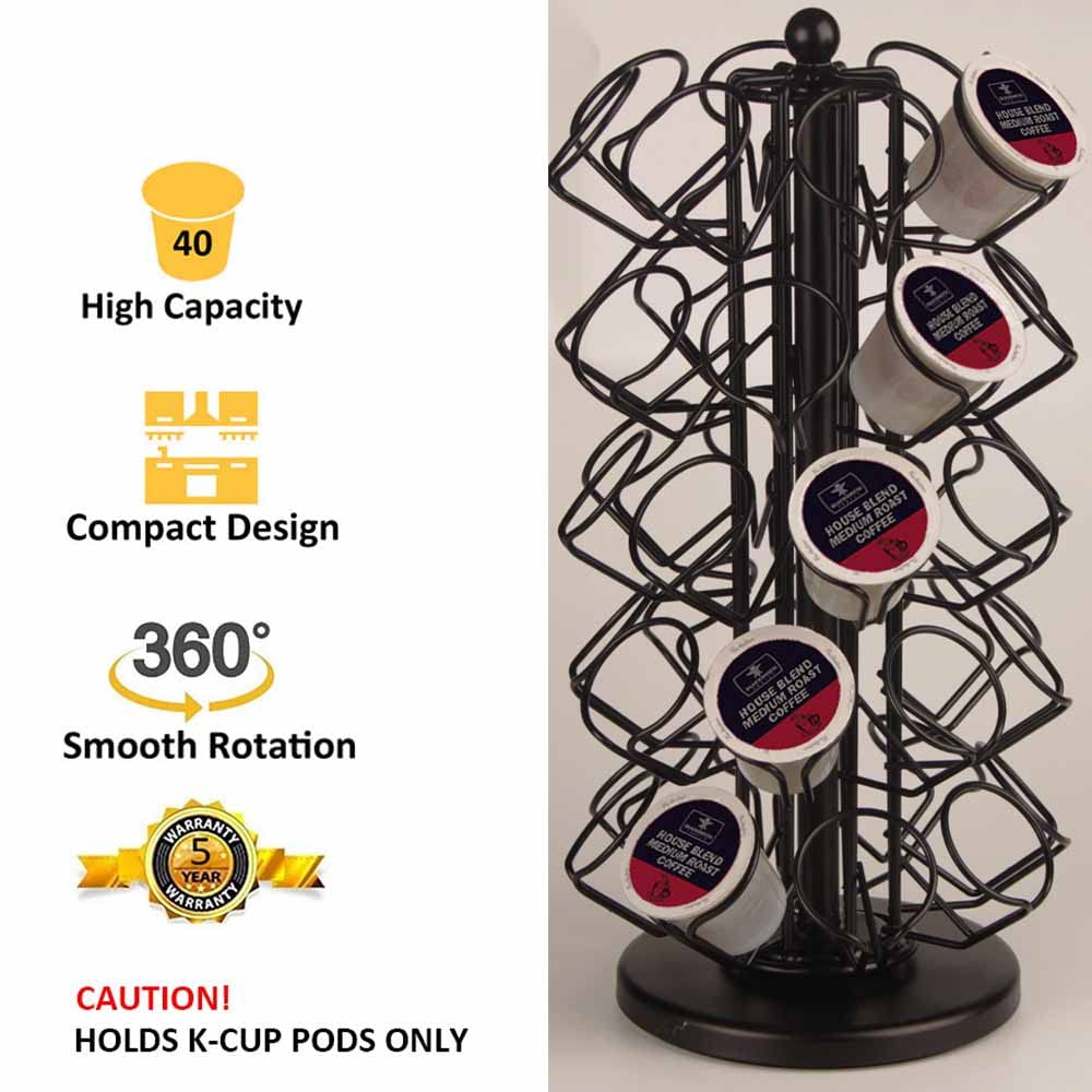 K Cup Holders,K Cup Holder, K Cups Holder,K Cup Carousel, Coffee Pods Holder Storage Organizer Stand,No Assembly Required,Black (Capacity of 40 Pods, Black)