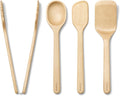 Caraway 4-Piece Mini Wooden Kitchen Utensils Set for Cooking, Serving, and Plating - Includes Mini Spoon, Scraper, Spatula, and Tongs