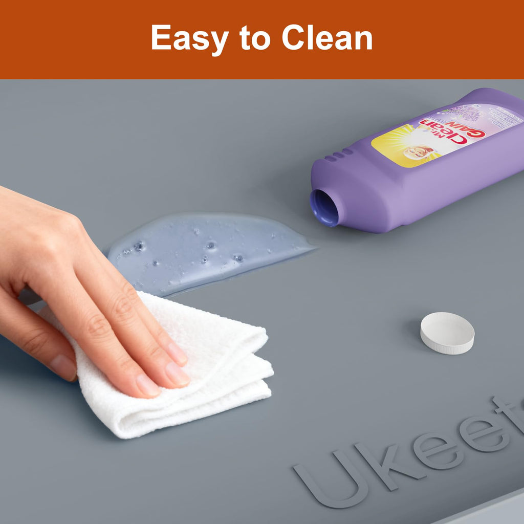 Extra Thick Silicone Mat Waterproof with Raised Edge 34" x 22", Under Sink Mat for Kitchen & Bathroom, Kitchen Cabinet Liner, Multi-Purpose for Storage & Protection, Gray