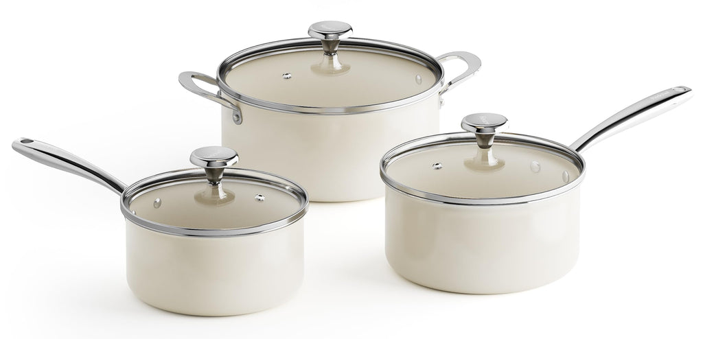 Redchef Cooking Pot Set Induction 5Qt, Saucepan Set 2.5/3.5Qt Nonstick Ceramic Cookware Set, Compatible All Cooktops, Even Heat, Stay-Cool Handles, Oven/Dishwasher Safe, PTFE PFAS Free (Beige)