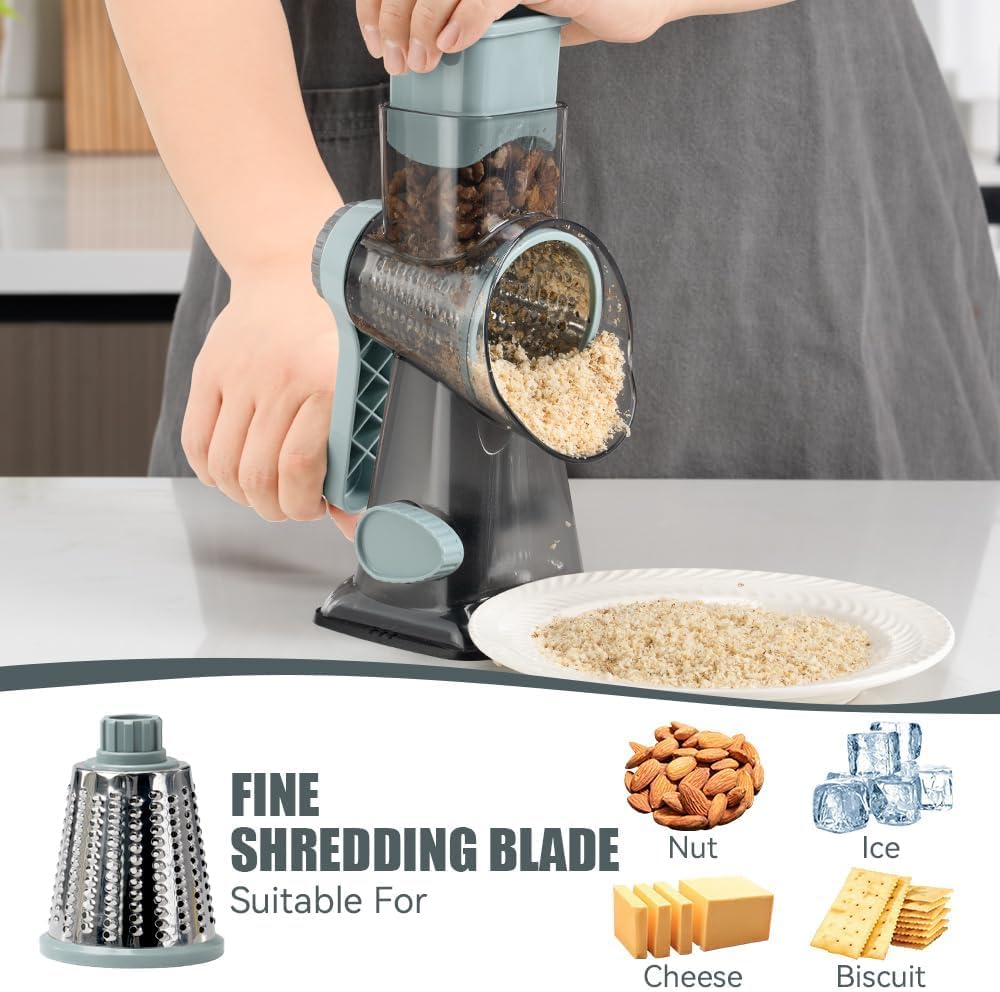 KEOUKE Rotary Cheese Grater with Handle Vegetable Cheese Shredder Slicer Grater with Onion Chopper Food Chopper- Hand Crank Food Processor