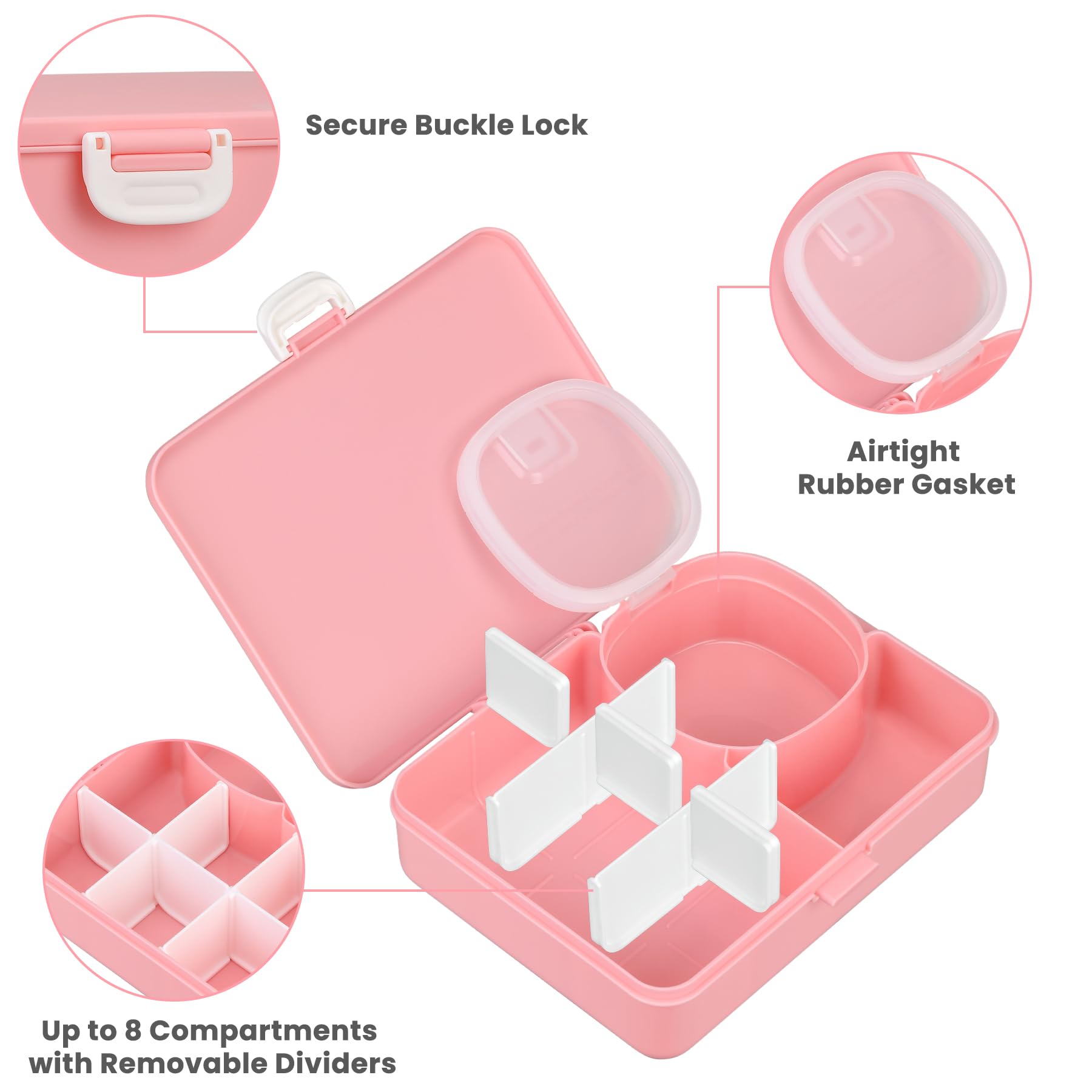 Snack Box Container for Kids Adults Reusable Snackle Box with Adjustable Dividers Airtight Snack Organizer with Compartents Toddler Bento Lunch Box Leak Proof for Office,School,Travel,Outdoor