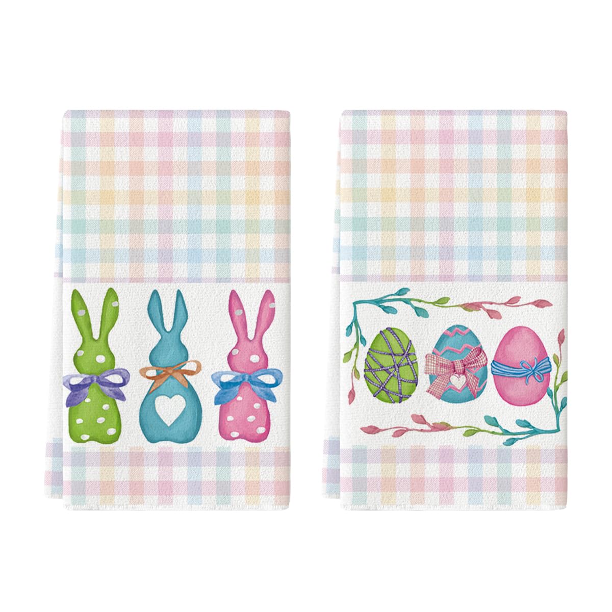 Artoid Mode Stripe Rabbit Bunny Eggs Easter Kitchen Towels Dish Towels, 18x26 Inch Spring Decoration Hand Towels Set of 2