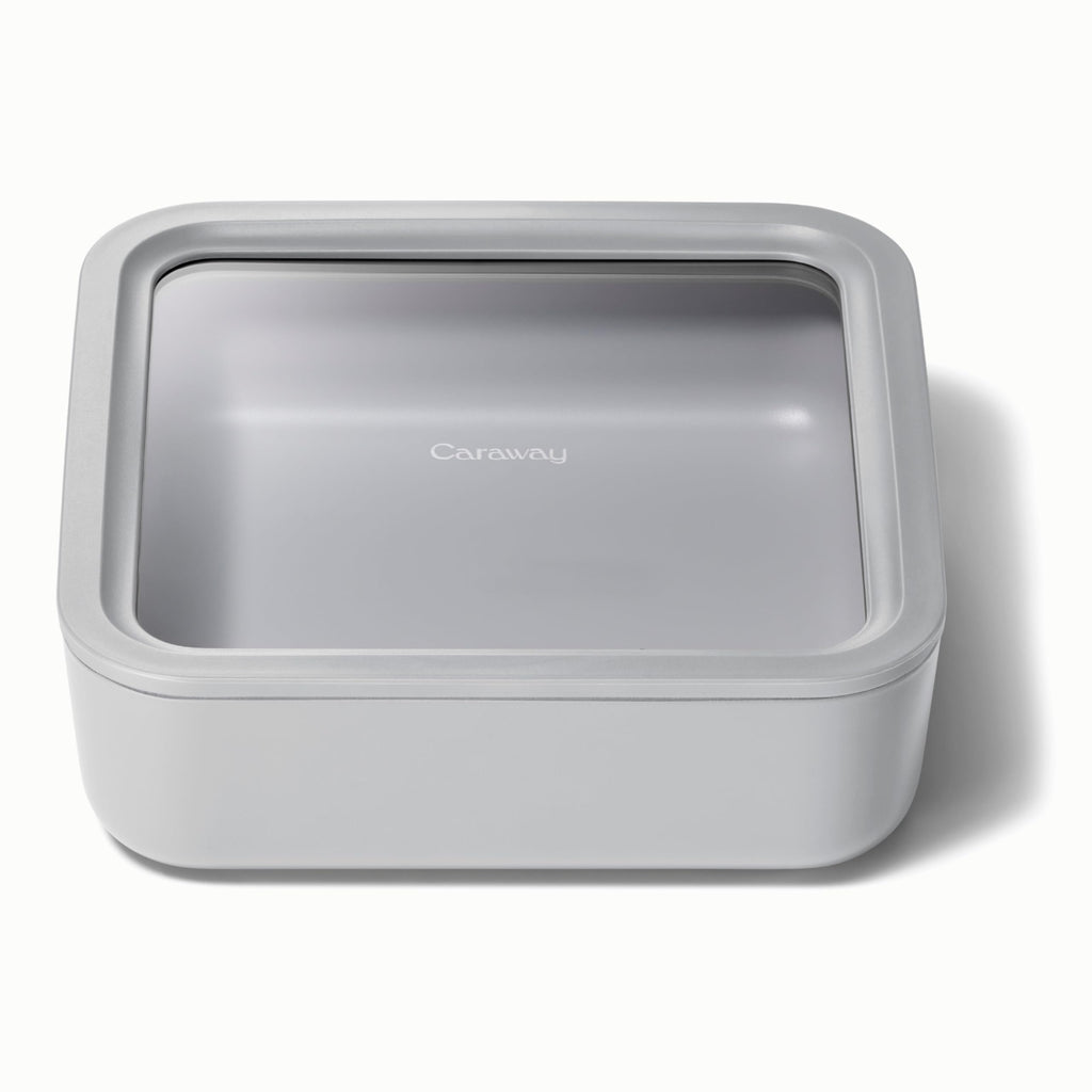 Caraway Glass Food Storage - 6.6 Cup Glass Container - Ceramic Coated Food Container - Non Stick Lunch Box Container with Lids - Dishwasher, Oven, & Microwave Safe - Cream